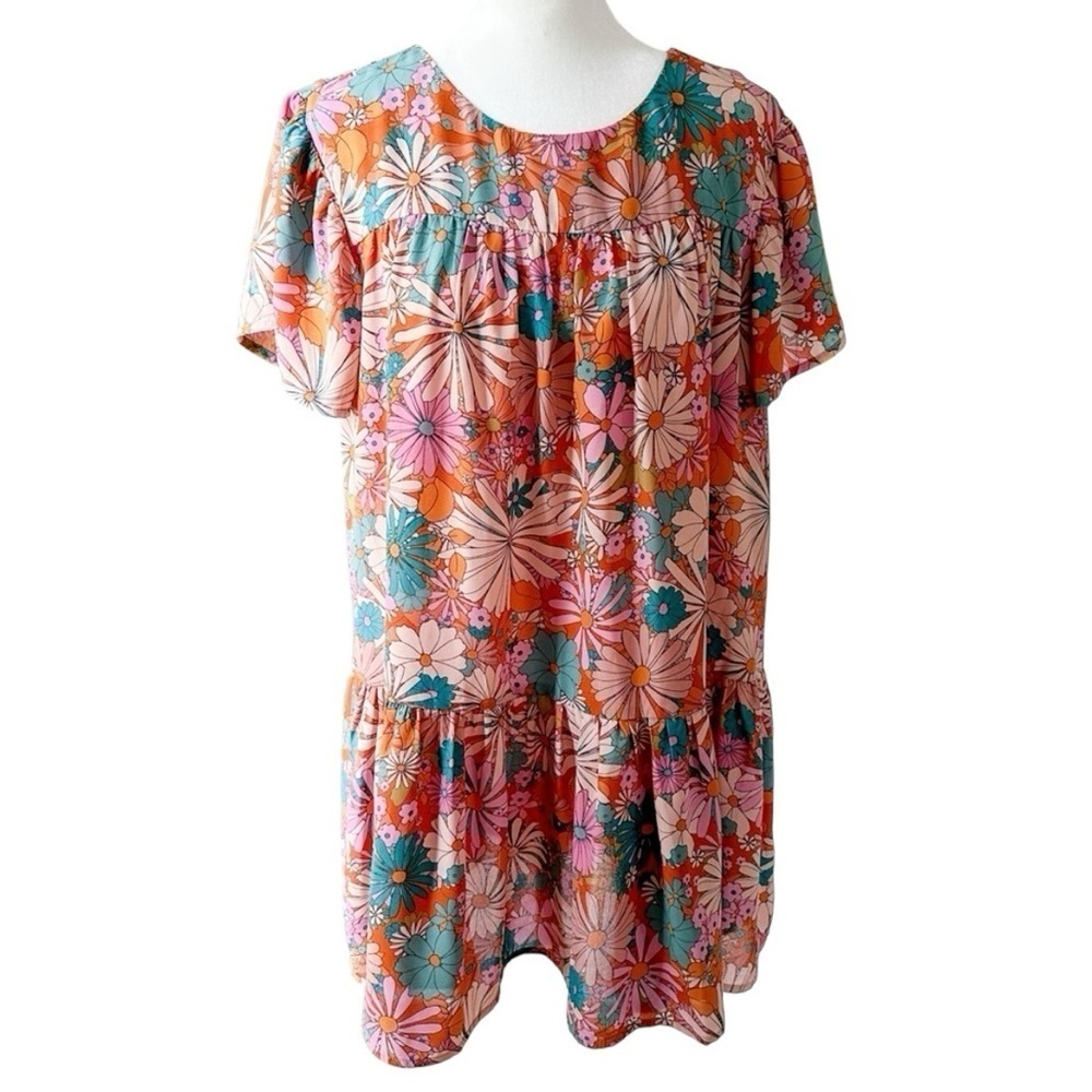 BB Dakota Steve Madden Floral Print Babydoll Style Tiered Ruffle Dress Size L - Picture 2 of 6